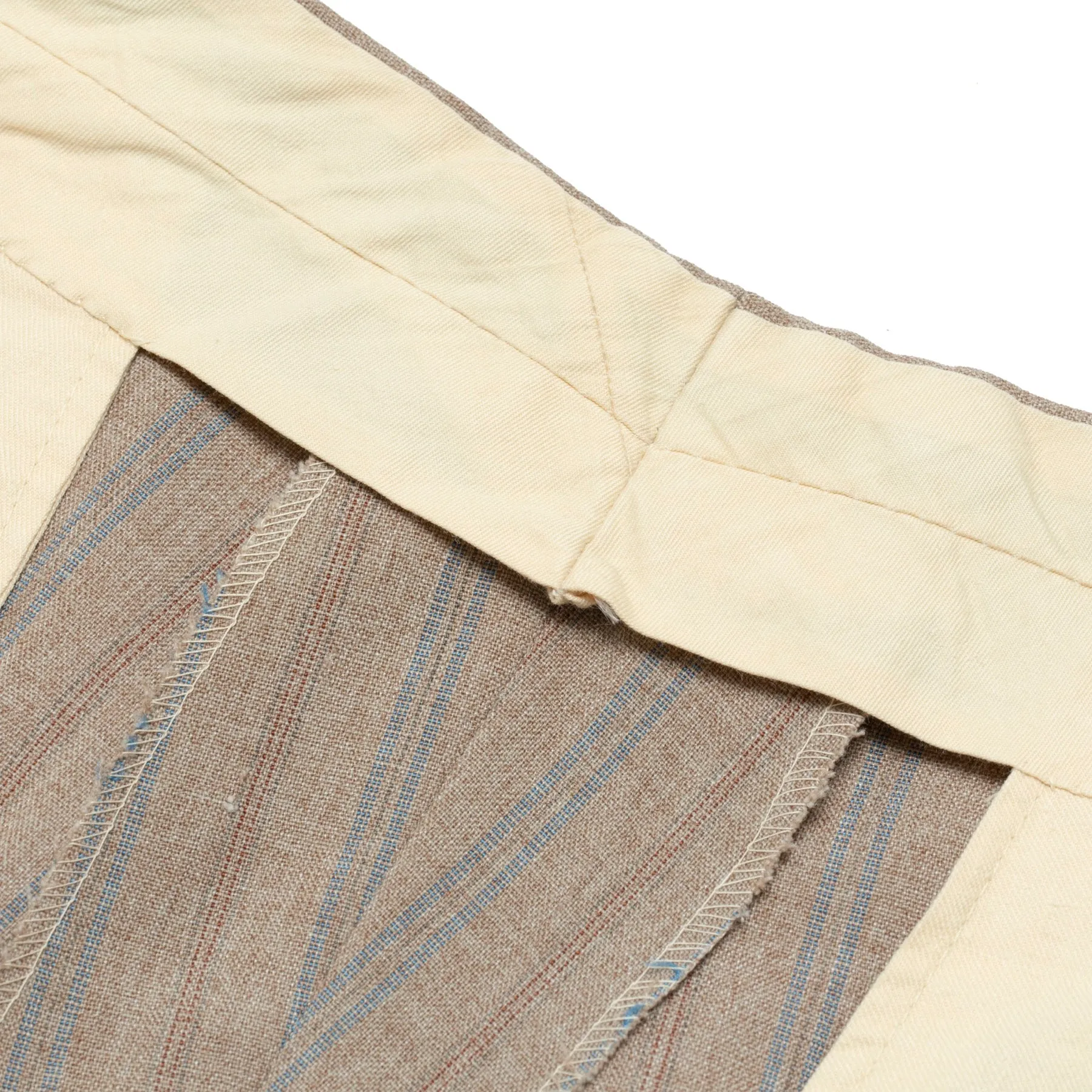 70s, Linen-Wool Blend, Pinstripe Weave, Extended Tab Closure