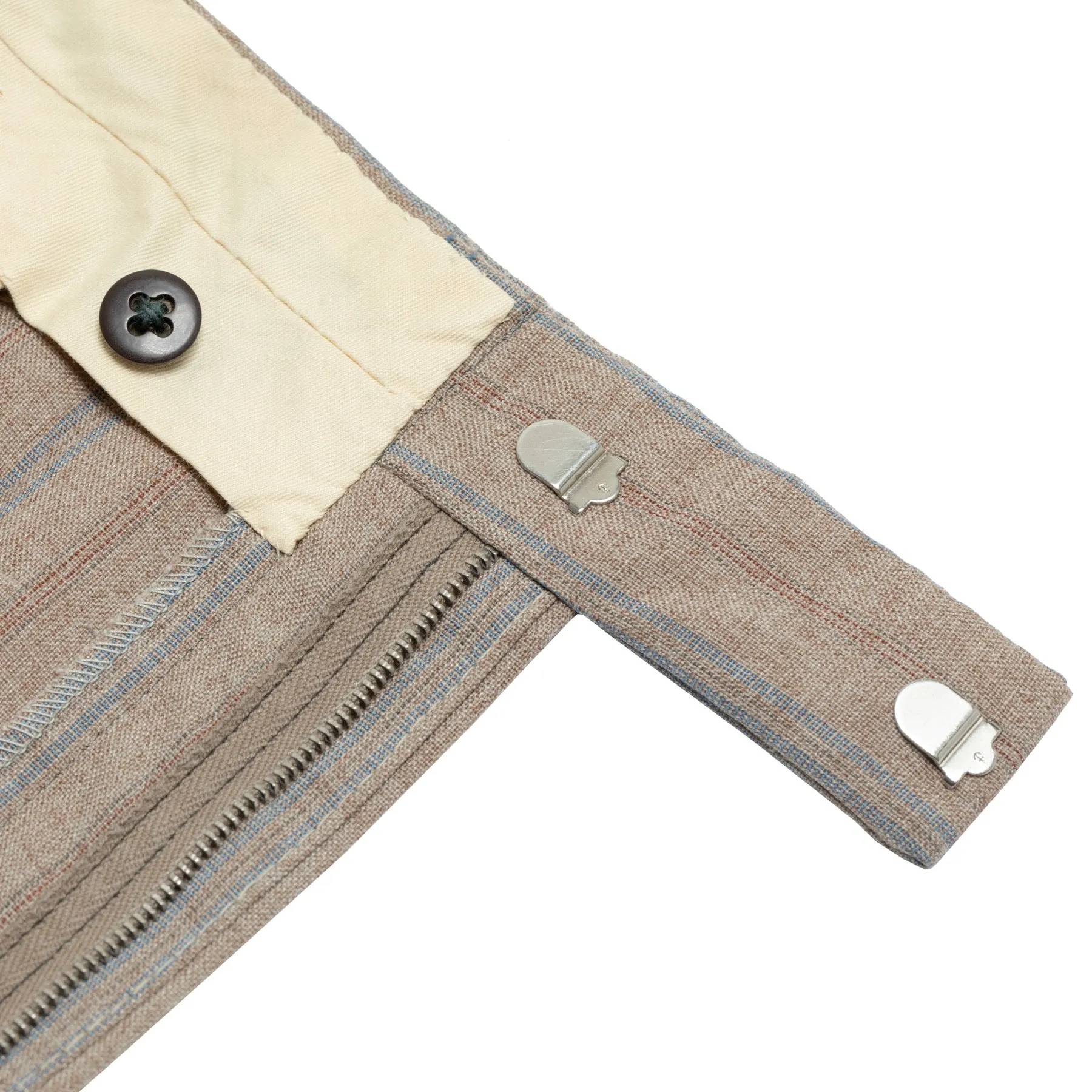 70s, Linen-Wool Blend, Pinstripe Weave, Extended Tab Closure