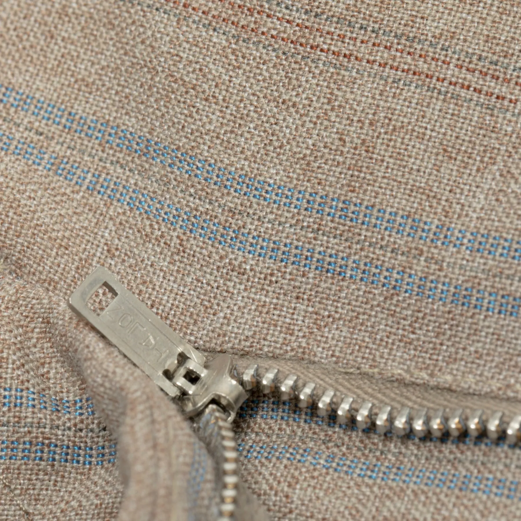 70s, Linen-Wool Blend, Pinstripe Weave, Extended Tab Closure