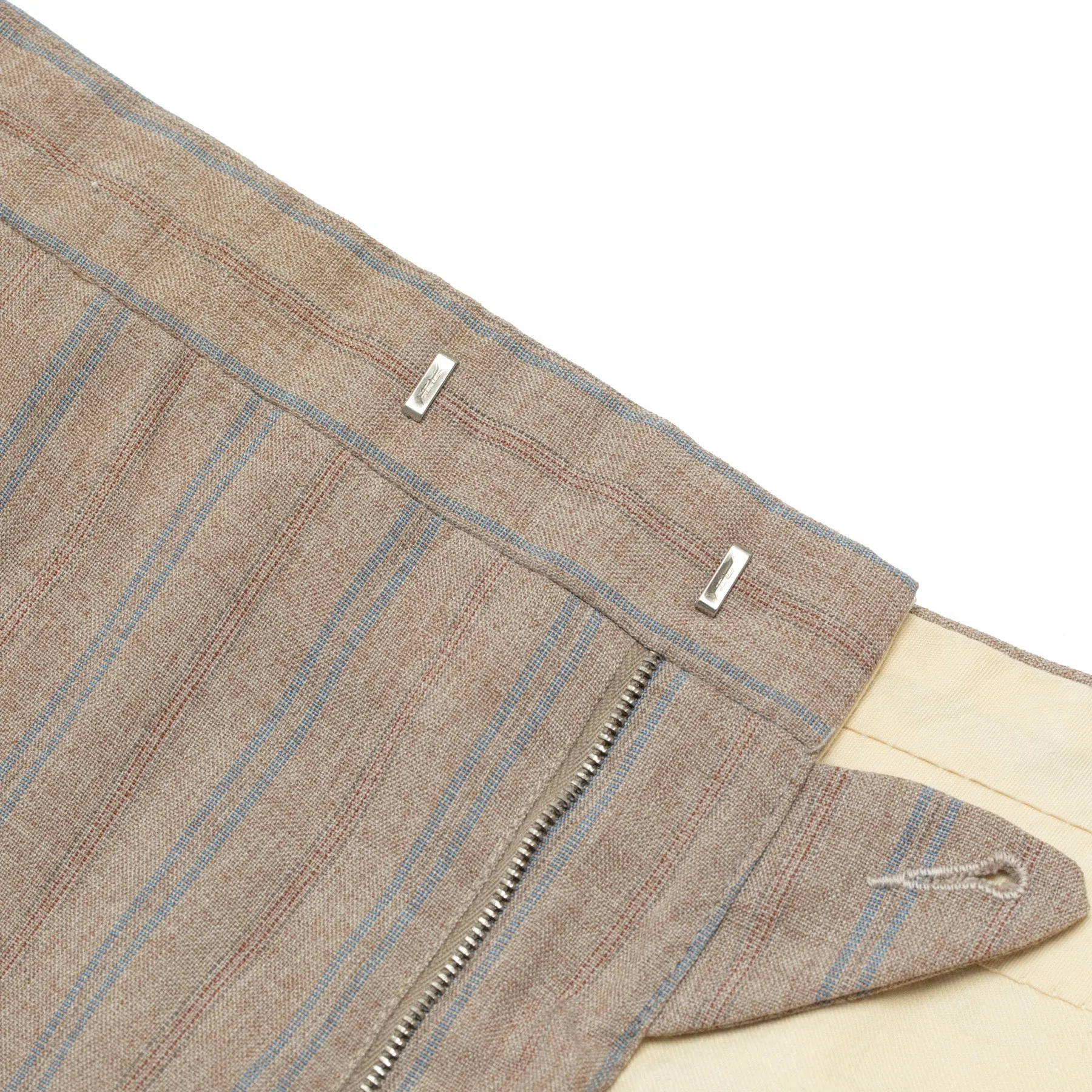 70s, Linen-Wool Blend, Pinstripe Weave, Extended Tab Closure