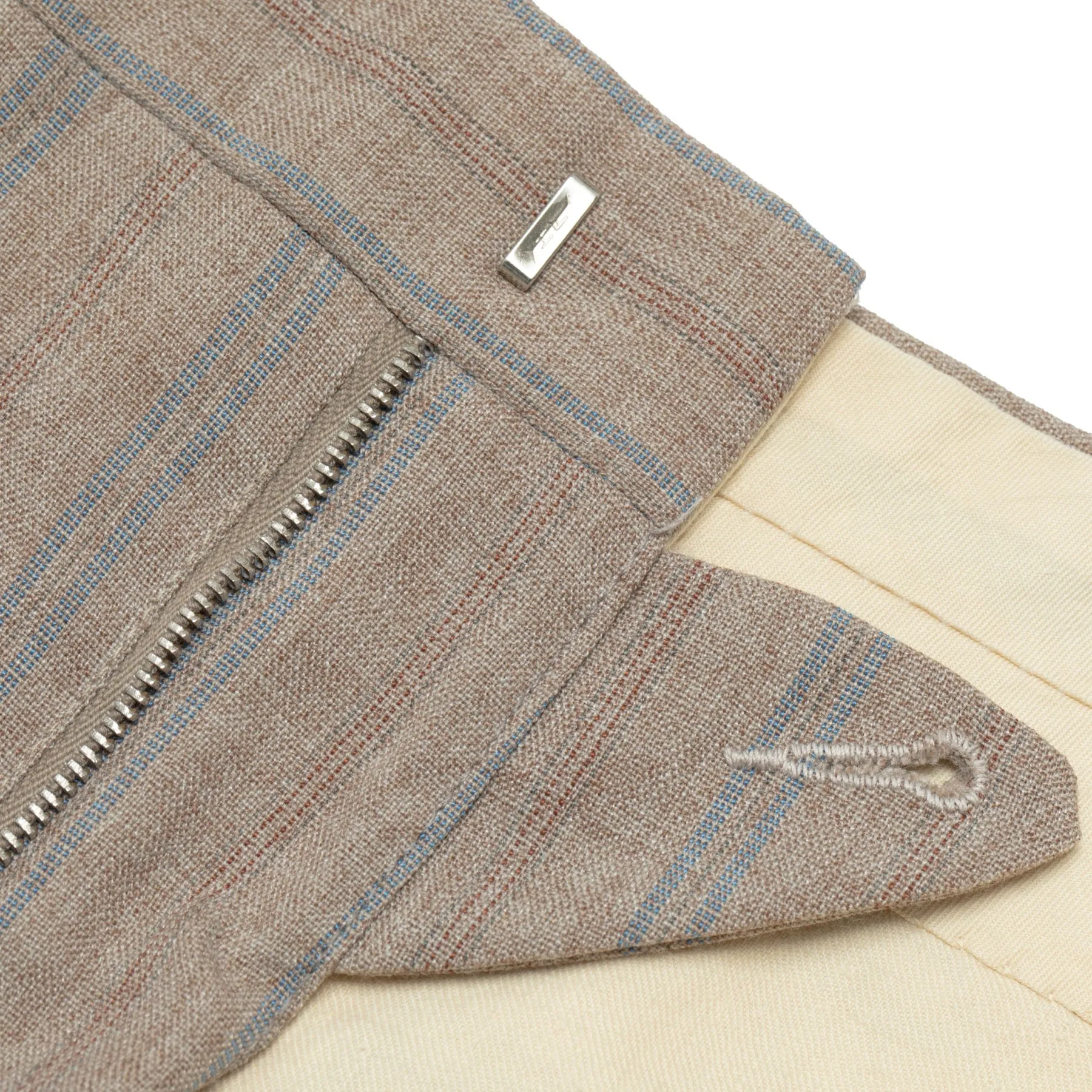 70s, Linen-Wool Blend, Pinstripe Weave, Extended Tab Closure