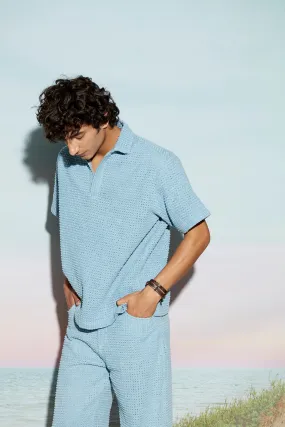 Engineered Distress Denim Men’s Polo Shirt