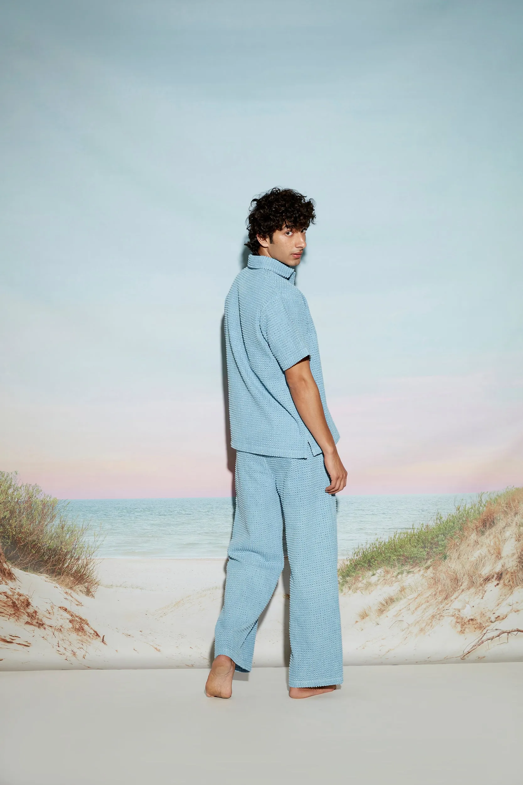 Engineered Distress Denim Men’s Polo Shirt