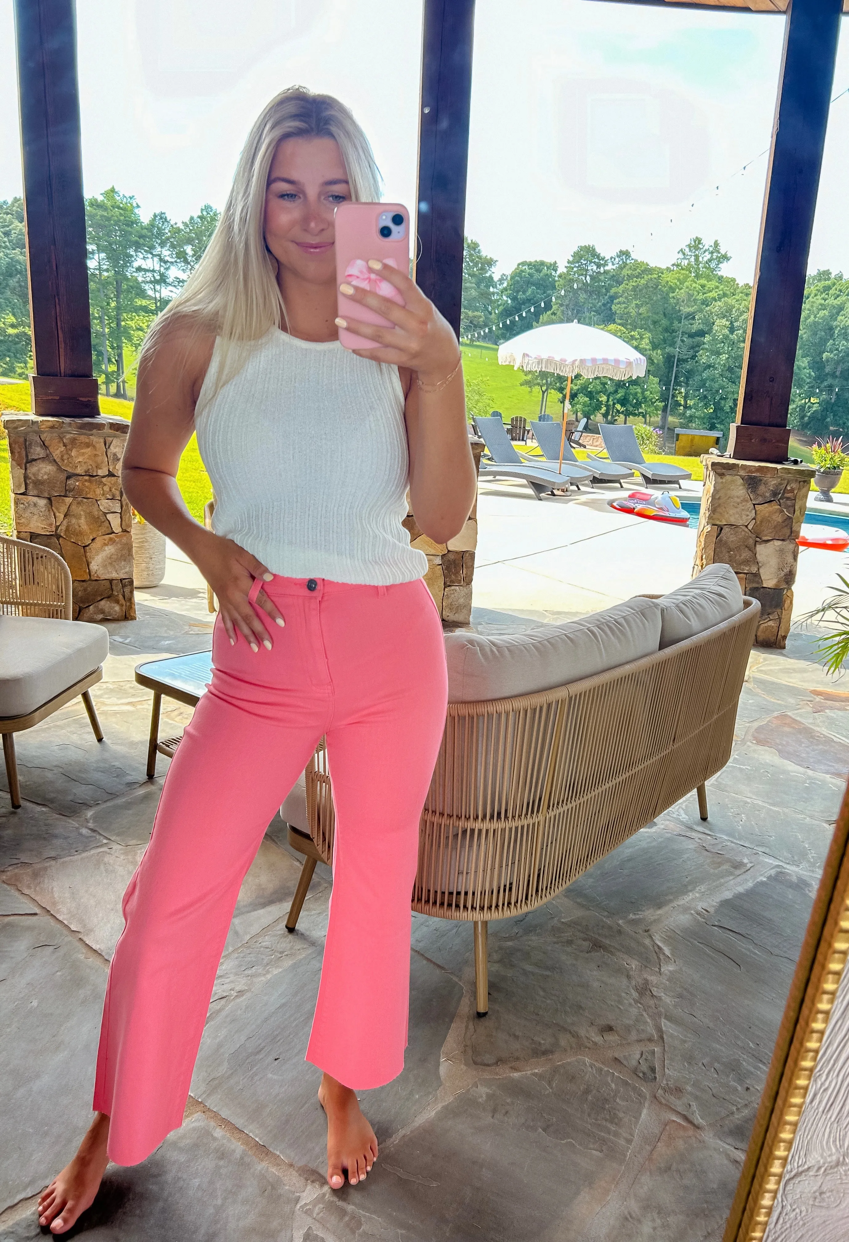 Flamingo Pink High Waisted Wide Leg Pants
