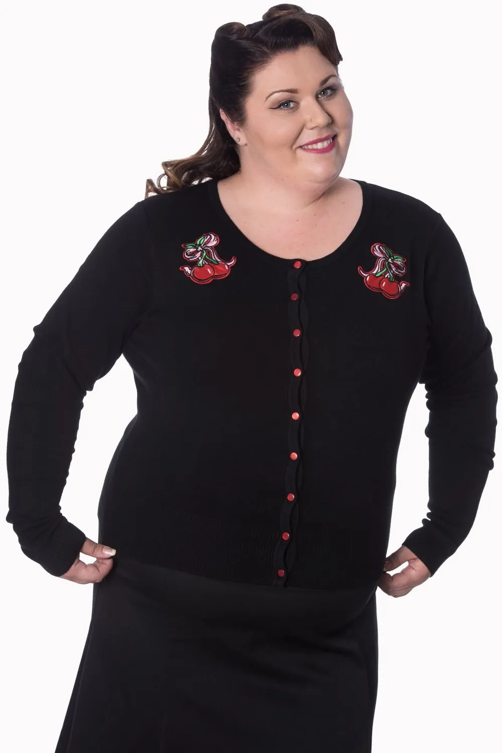 Lost Queen Rockabilly Pinup Cherry Love Black knit Cardigan
