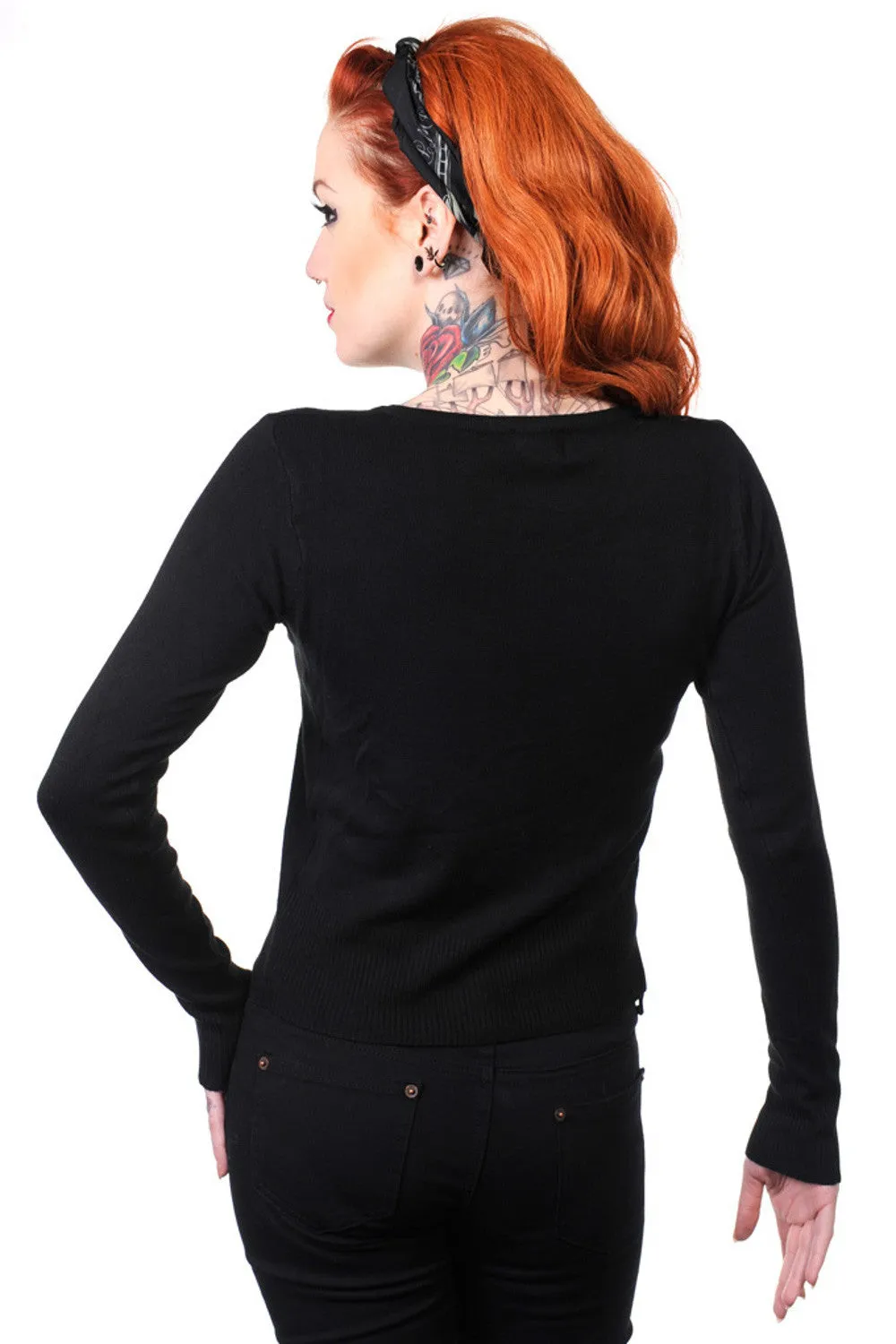 Lost Queen Rockabilly Pinup Cherry Love Black knit Cardigan