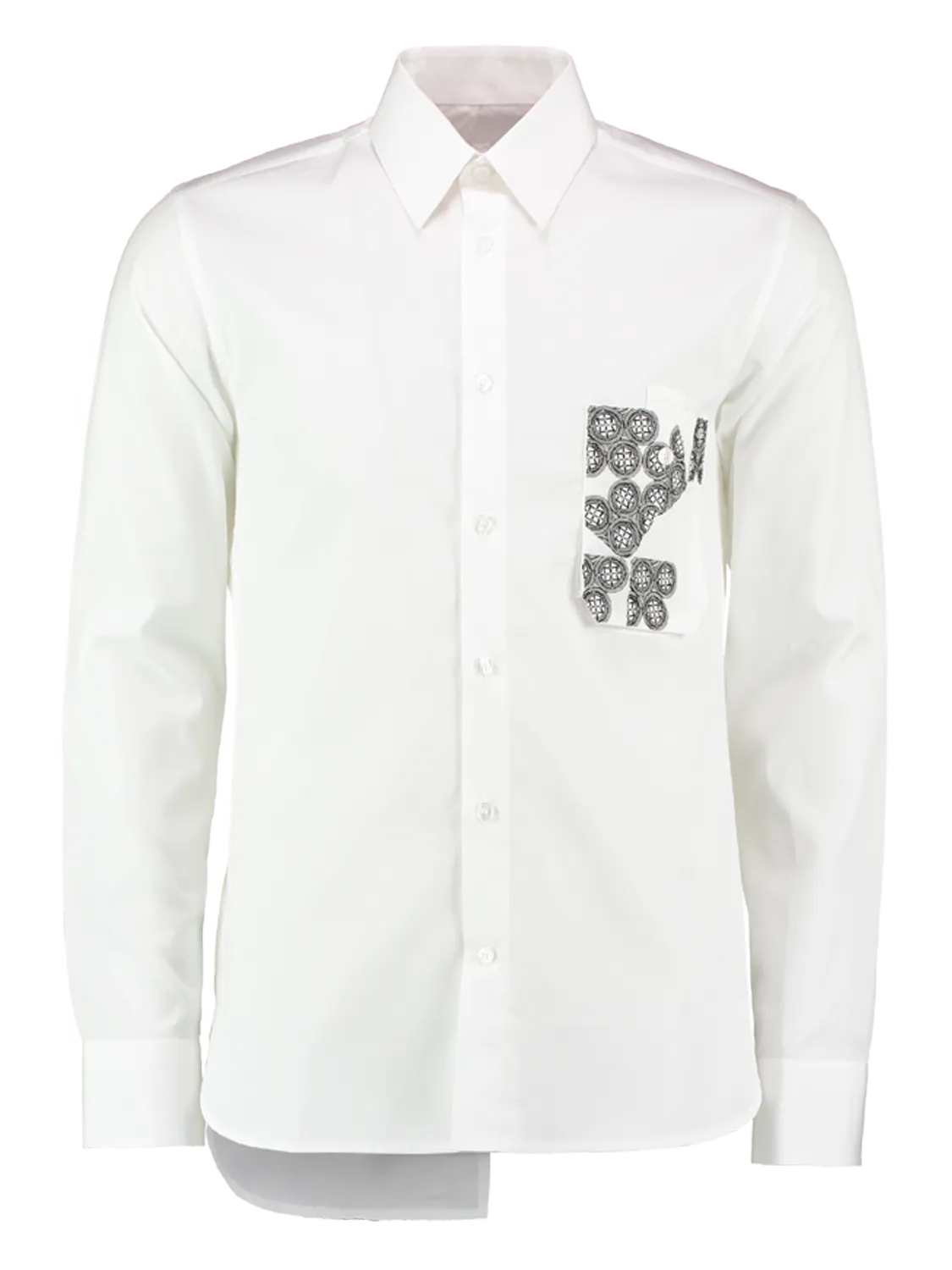 One-Off Slim-Fit Shirt with Pleated Back and Embroidery pocket - White