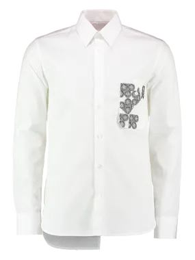 One-Off Slim-Fit Shirt with Pleated Back and Embroidery pocket - White
