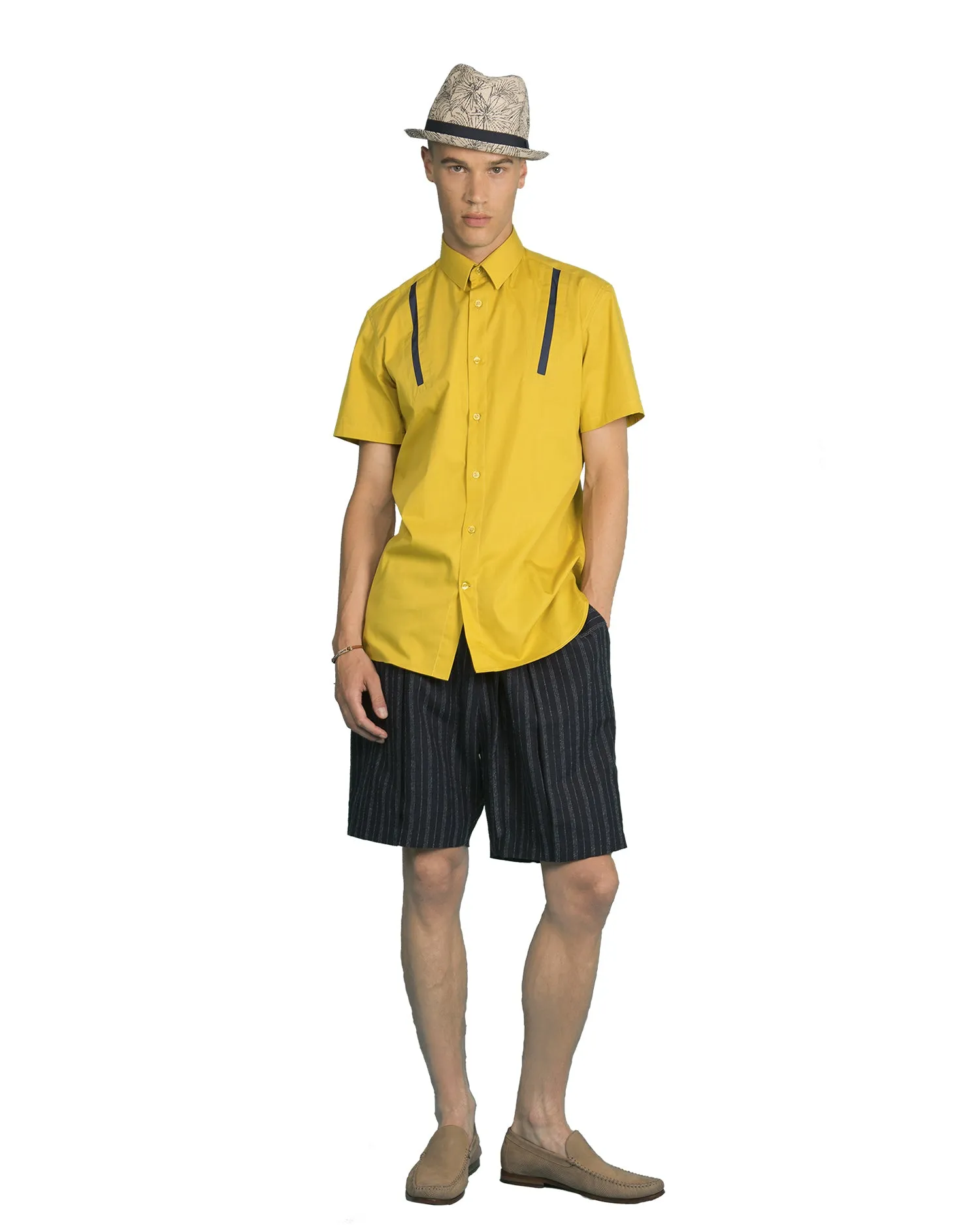 Shirt with Shoulder Strip - Yellow/Navy