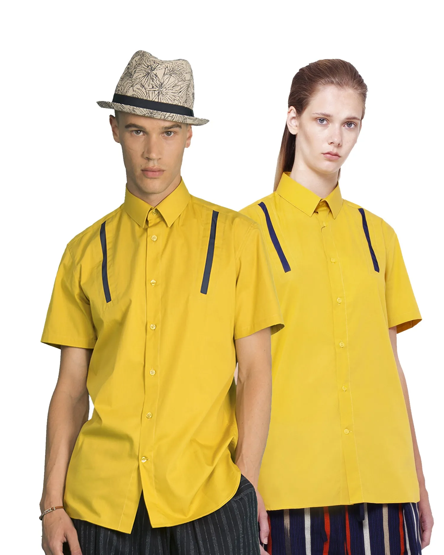 Shirt with Shoulder Strip - Yellow/Navy