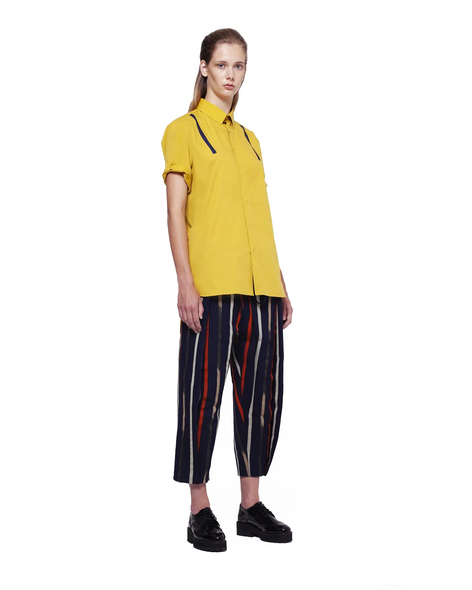 Shirt with Shoulder Strip - Yellow/Navy